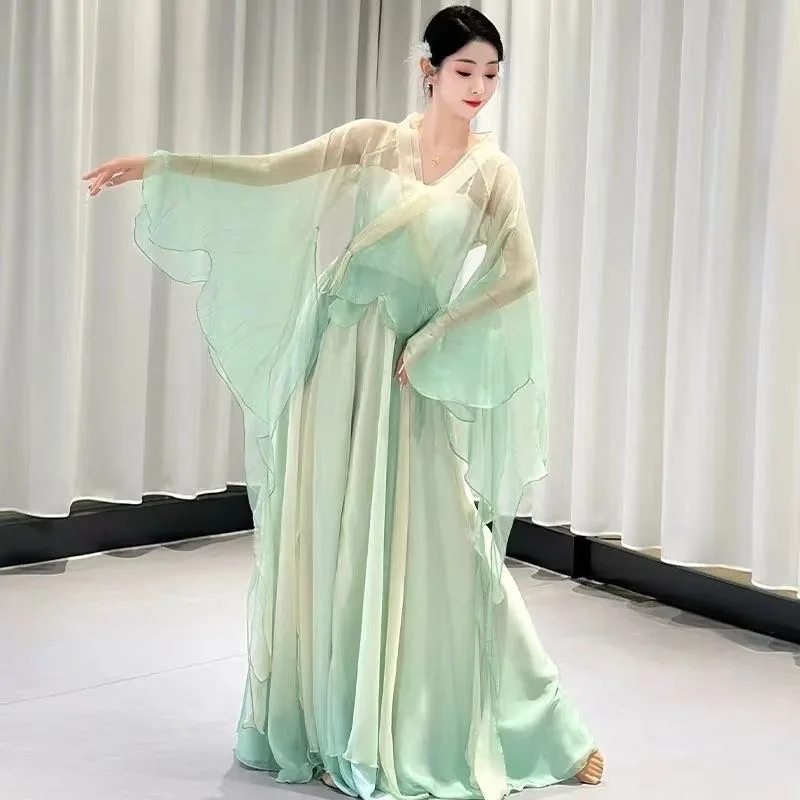 Classical dance butterfly gradient body rhythm yarn dress suit fairy elegant ancient style performance costume