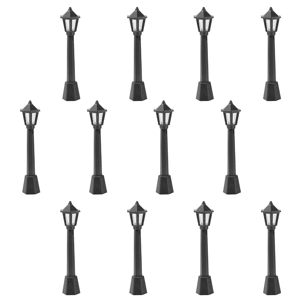 

Street Light Models, 12pcs Miniature Street Lamp Post Accessories Village Street Light Post Pathway Lamp Post Accessories, Black