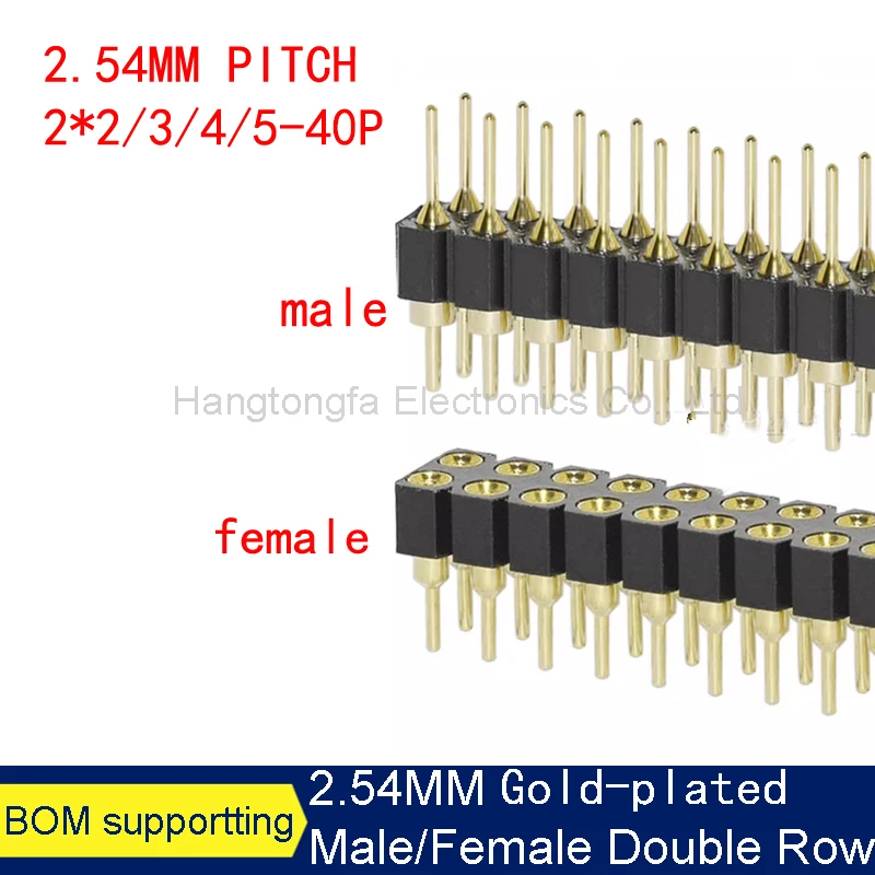 

5pcs/lot 2.54mm Pitch Round Hole Pin Header Male Female Single Double Row 2*2/3/4 - 40P 2X 40Pin Gold-plated Round Pin Header