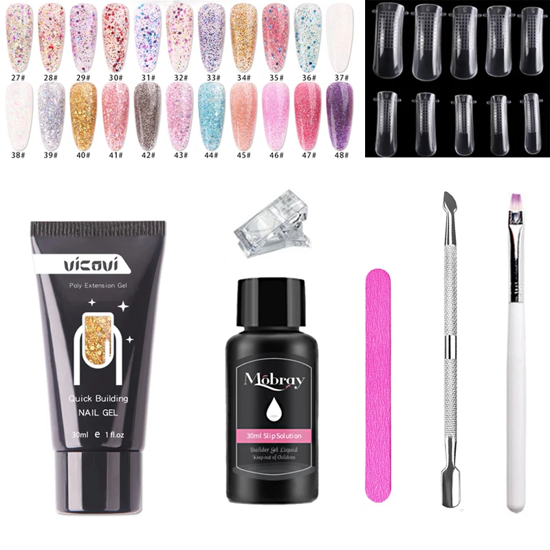 

30ml Glitter Poly Nail Gel Kit Quick Building Set Poly UV Gel Nail Gel Nail Polish For Nail Extensions Acrylic Gel Nail Art Tool