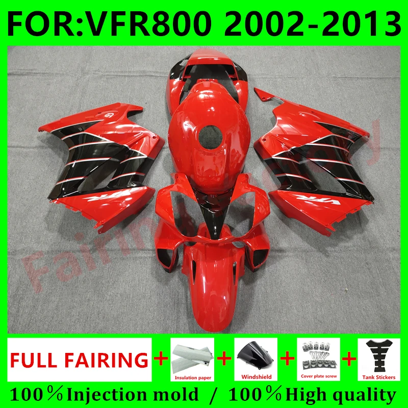 

Комплект обтекателей для мотоцикла, подходит для Vfr800 2002 2003 2012 VFR 800 02 03 04 05 06 07 08 09 10 11 12, комплект обтекателей для кузова, красный, черный