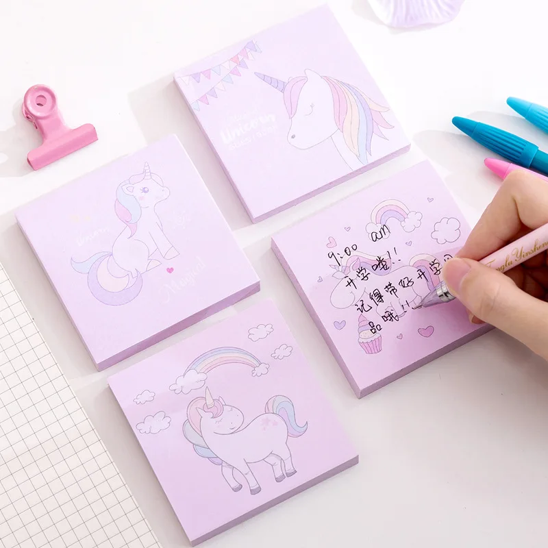 

80 Sheets Kawaii Stationary Sticky Notes Students Unicorn Cute Note Pad Daily To Do List Note Paper for Office School Supplies