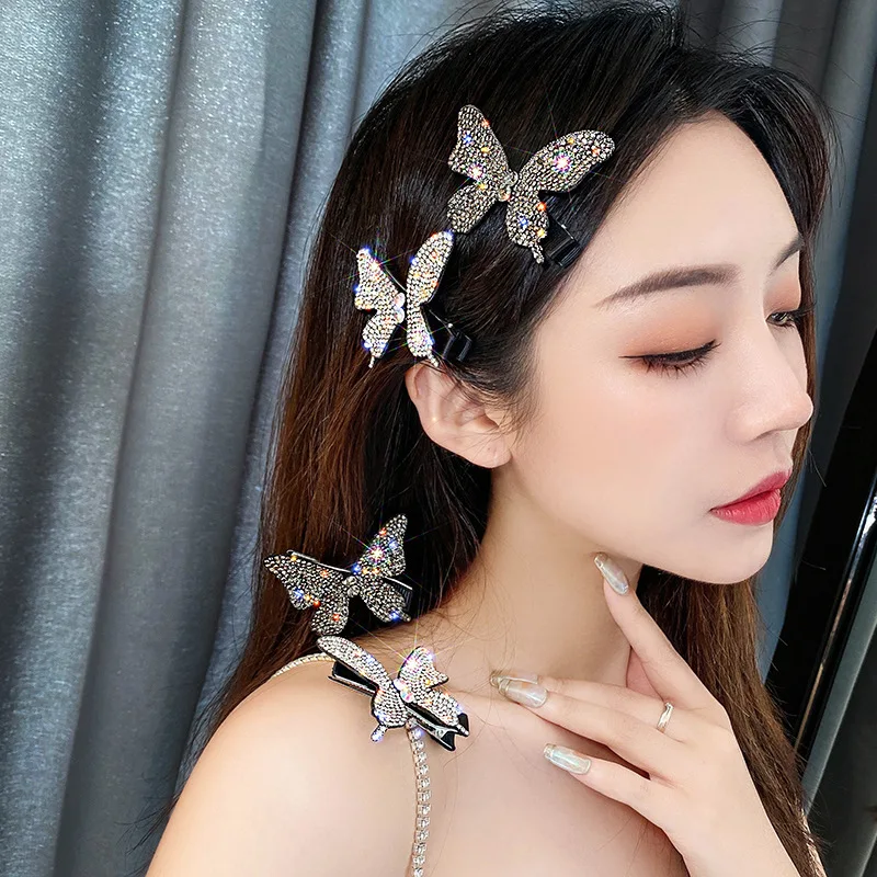 

Super Fairy Full Diamond Butterfly Hairpin Simple Side Clip Bangs Clip Hair Card Headdress Duckbill Clip Hair Jewelry