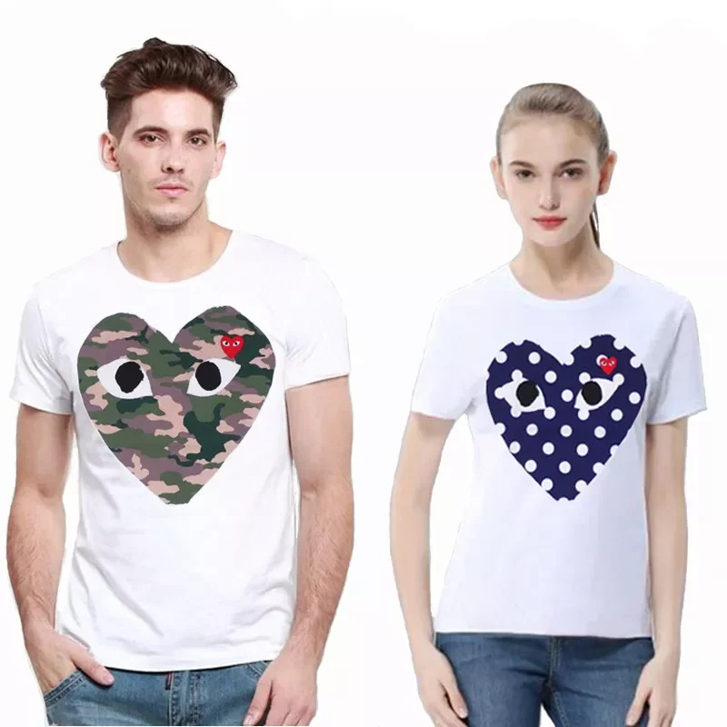 

2023NEW Des Garcons Summer T-Shirt Cotton Dot Camouflage Print Heart Eye Embroidery O-Neck Short Sleeve Couple Casual T-Shirt