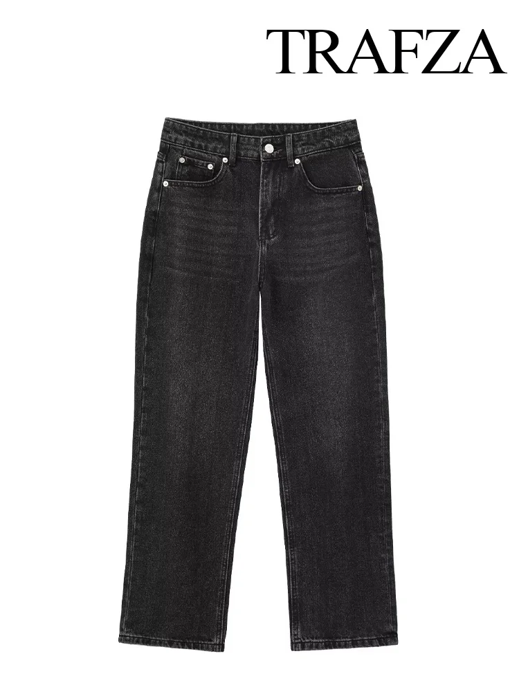 TRAFZA женские модные джинсы с карманами миди летние элегантные свободные прямые