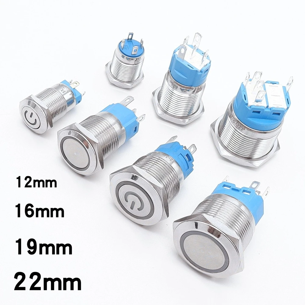 

12mm 16mm 19mm 22mm Metal Push Button Switch Equipment Control Power Supply Start Stop Car PC Switches 12v 24v red green blue 6v