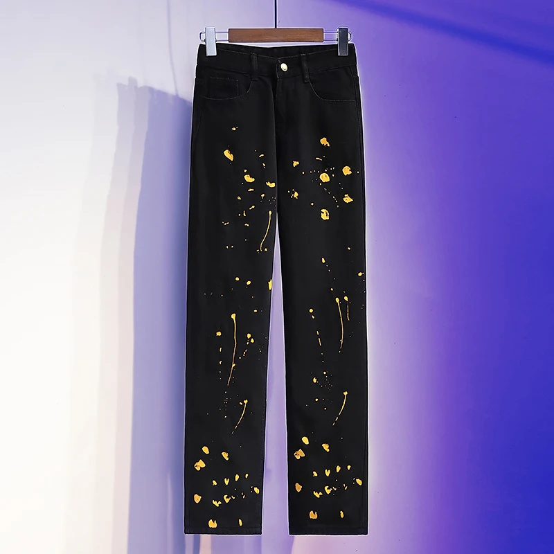 Дизайнерские женские свободные джинсовые брюки в стиле бойфренда с рисунком |