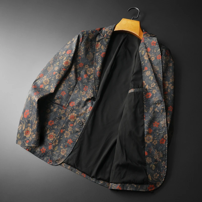 Винтажные повседневные мужские пиджаки с цветочным принтом однобортные тонкие