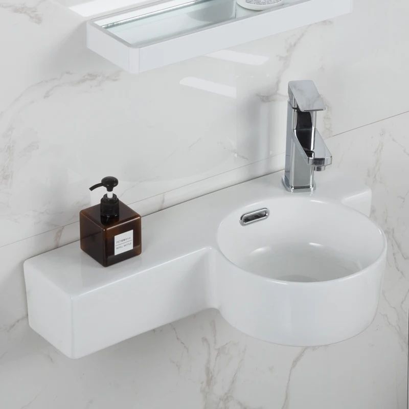

Wall-Mounted Wash Basin Mini Wash Basin Sink Narrow and Long P-Shaped Corner Basin Small Size Bathroom Wash Basin