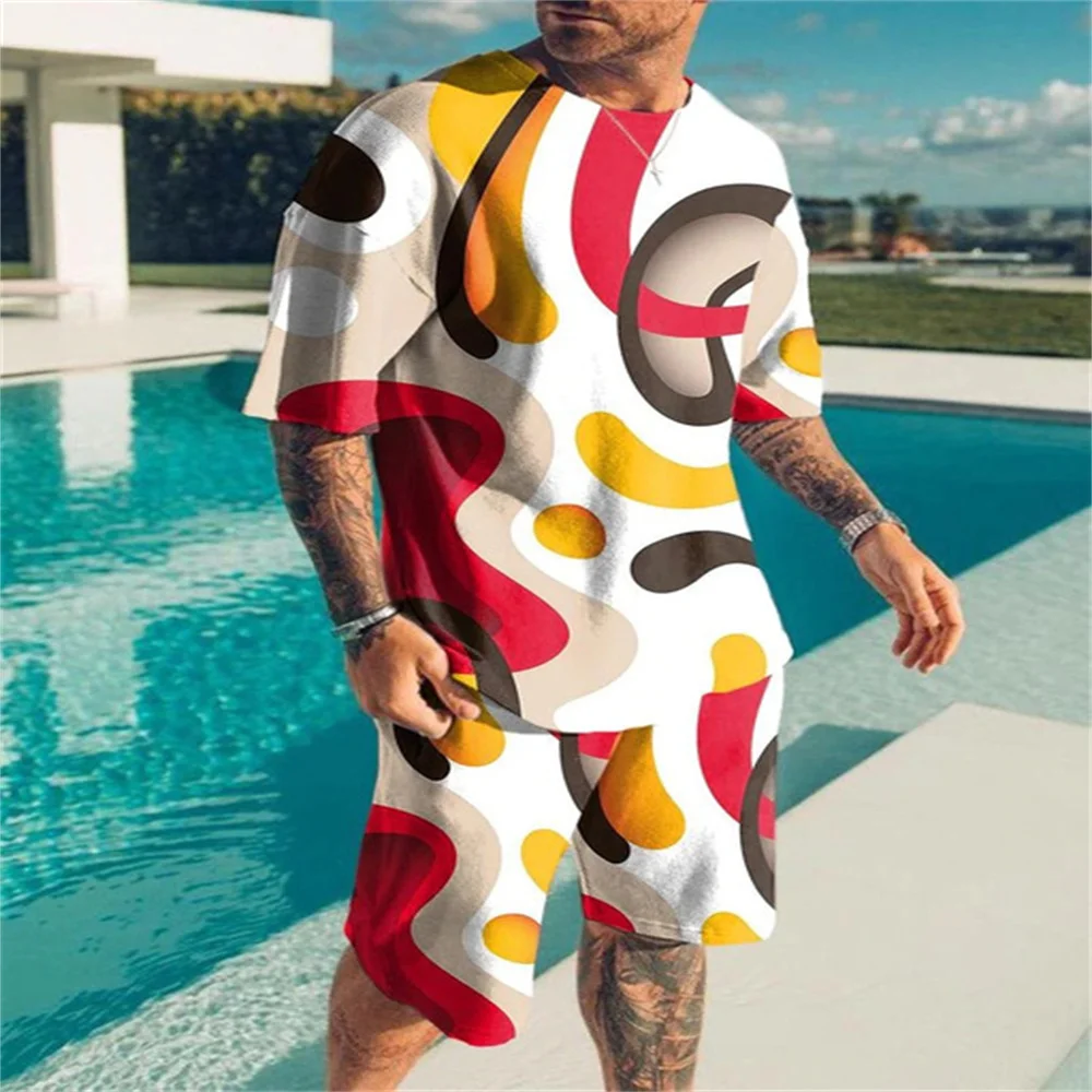 Summer 3D Printed Beach Men's Printed Suit Fashion T-shirt Shorts Sportswear 2-piece set Casual Street Jogging Sportswear