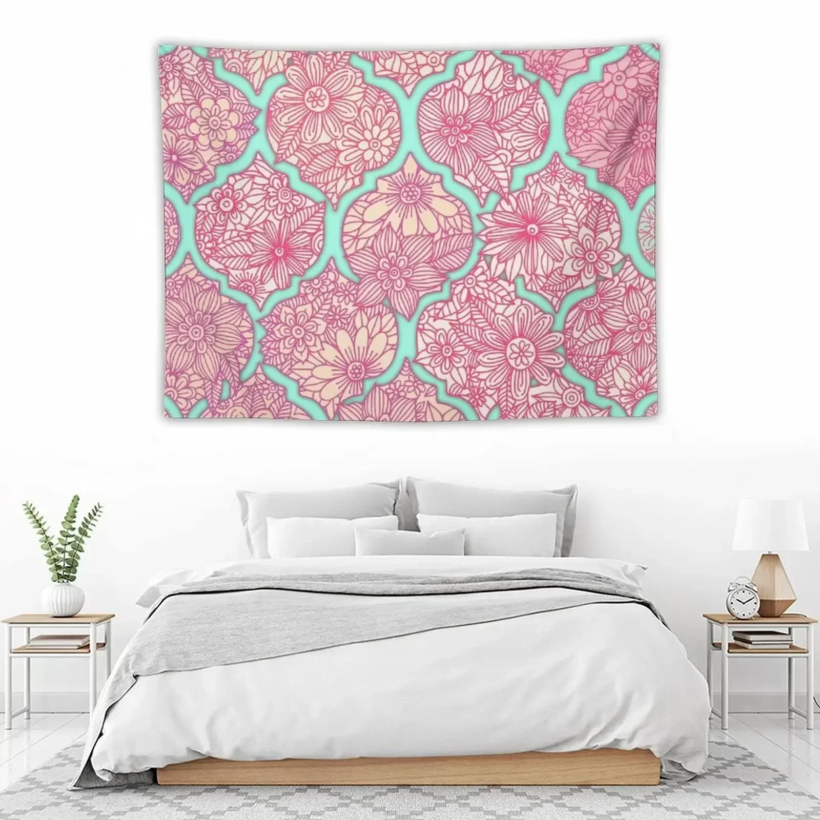 Марокканская цветочная решетчатая композиция-розовый гобелен Декор для спальни