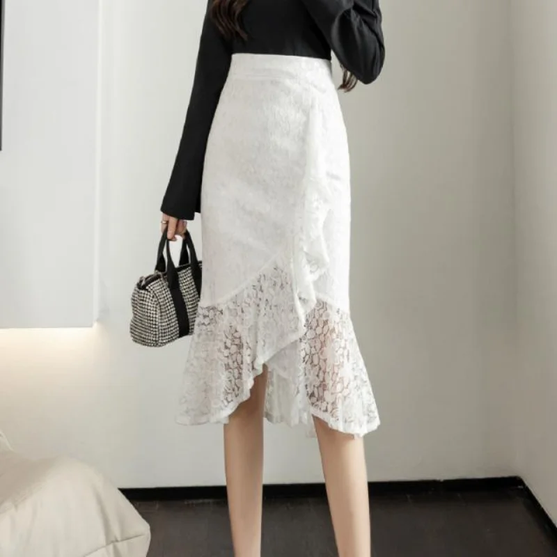 

2022 Autumn Business Mid-Length Hip Skirt Women Summer irregular High Waist Slim Fit Lace Fishtail Skirt Women 2XL