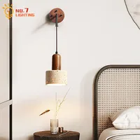 Japanese Designer Retro Vintage Stone Wood Wall Lamp Industrial LED Interior Lighting Bedroom Bedside Background Balcony Study