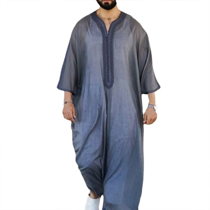 

Vintage Loose Muslim Caftan Robes Shirt Men Long Sleeve Fashion Jubba Thobe Man Leisure Solid Color Islamic Clothing