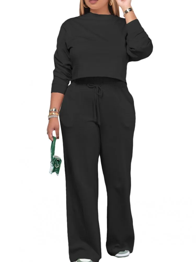 

Женский спортивный костюм из двух предметов, повседневный свитшот с длинным рукавом и прямые брюки, Осень-зима