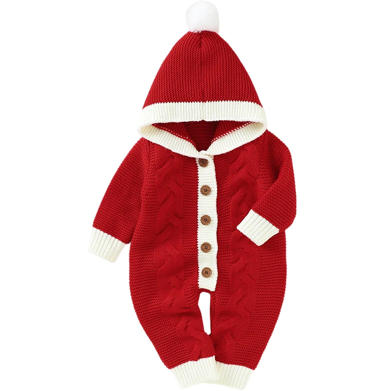 

Осенне-зимние детские комбинезоны, Одежда для новорожденных мальчиков и девочек, вязаные комбинезоны с длинным рукавом и капюшоном + шапка, комплекты, вязаная одежда для малышей, детская одежда