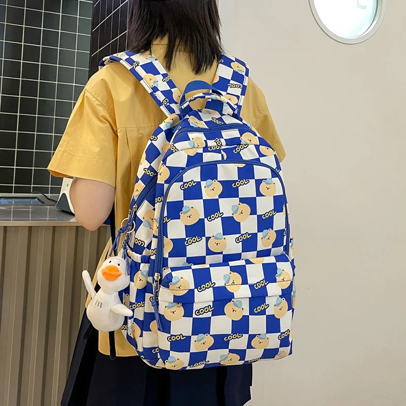 

Colorful Plaid women's Backpack Waterproof Nylon Fashion Pendant Female Student Bag Casual Travel Backpack Laptop Bag Mochila