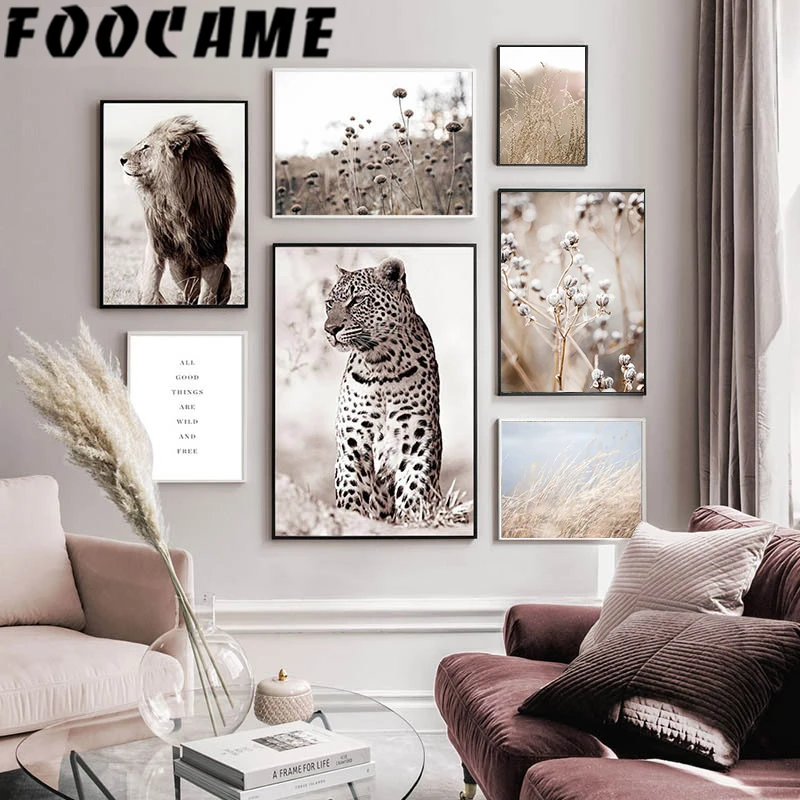 

Lion Botany Picture Leopard Healing Animal Poster Quote Nature Decorative Canvas Paintings Black and White Wall Art Room Decor