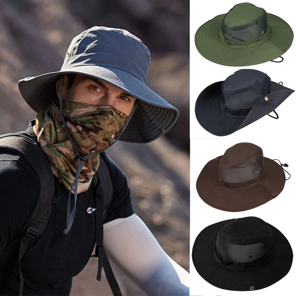 Купи Men's Hat Camping Hiking Hunting Sun Hat Bucket Flap Cap Breathable Nepalese Outdoor Fishing Cycling Wide Brim Hat за 188 рублей в магазине AliExpress