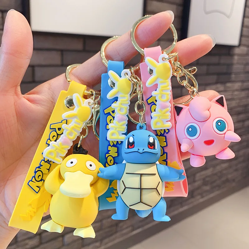 

Anime Pokemon Pikachu Keychain Authentic Action Figure Keychain Squirtle Psyduck KeyRing Backpack Pendant Model Car Key Chain