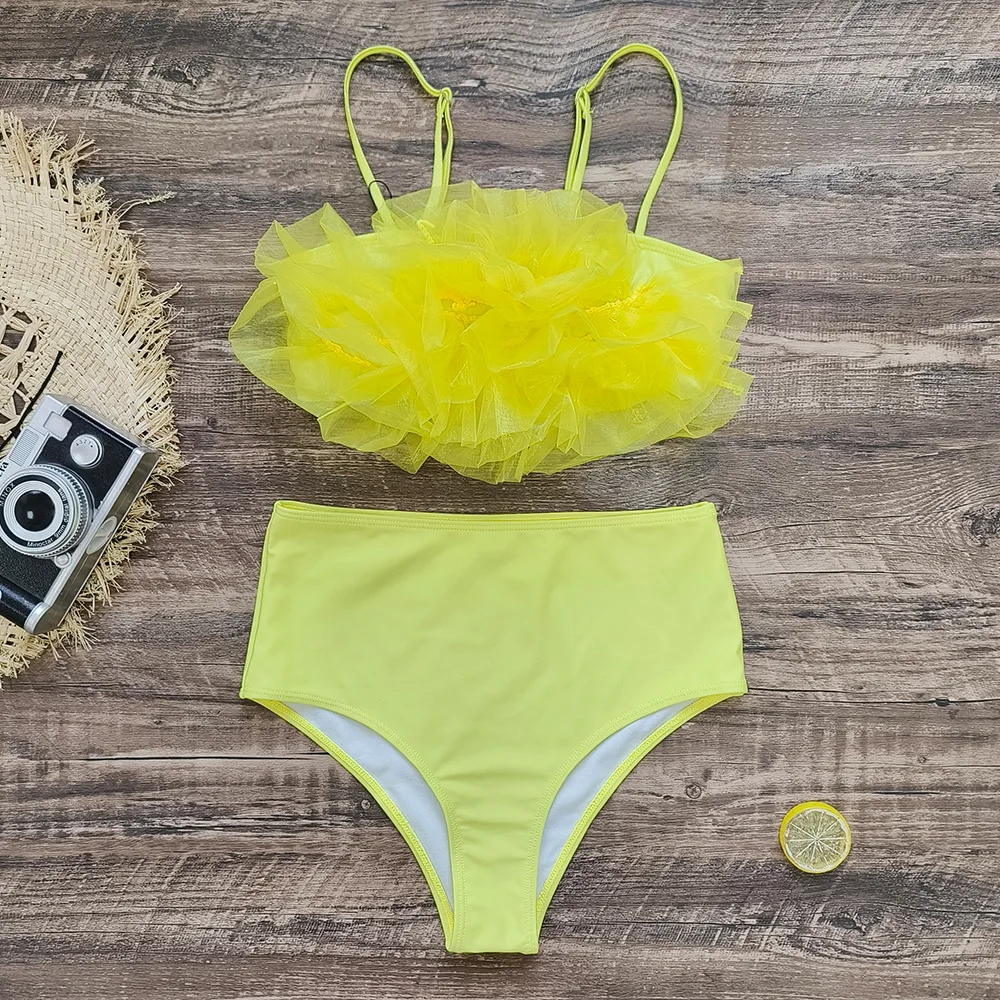 

Solid Color Bikini High Waist Bikini Split Swimsuit Women's Sling Tube Top Swimwear Summer Beach