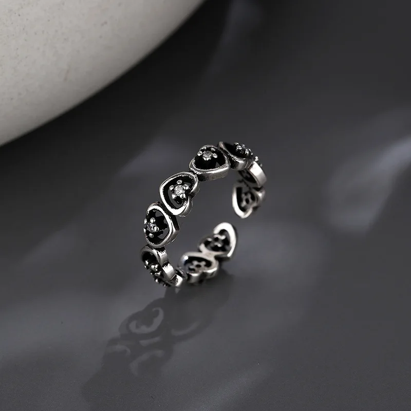 MEETSOFT 925 Серебряные винтажные Многослойные Полые циркониевые резные кольца в