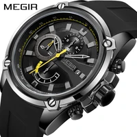 megir fashion mens watches top brand luxury chronograph waterproof sport mens watches silicone strap date military wristwatch