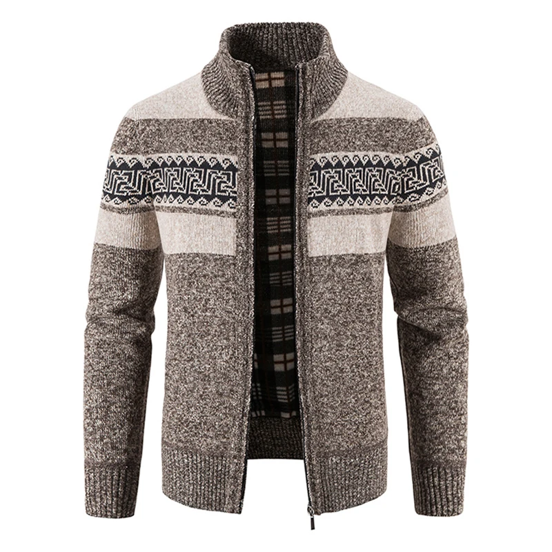Men's Autumn and Winter Plus  Stand-up Collar Zipper Knitted Cardigan Men's Colorful Jacket Trendy Fashion Warm Sweater Jacket