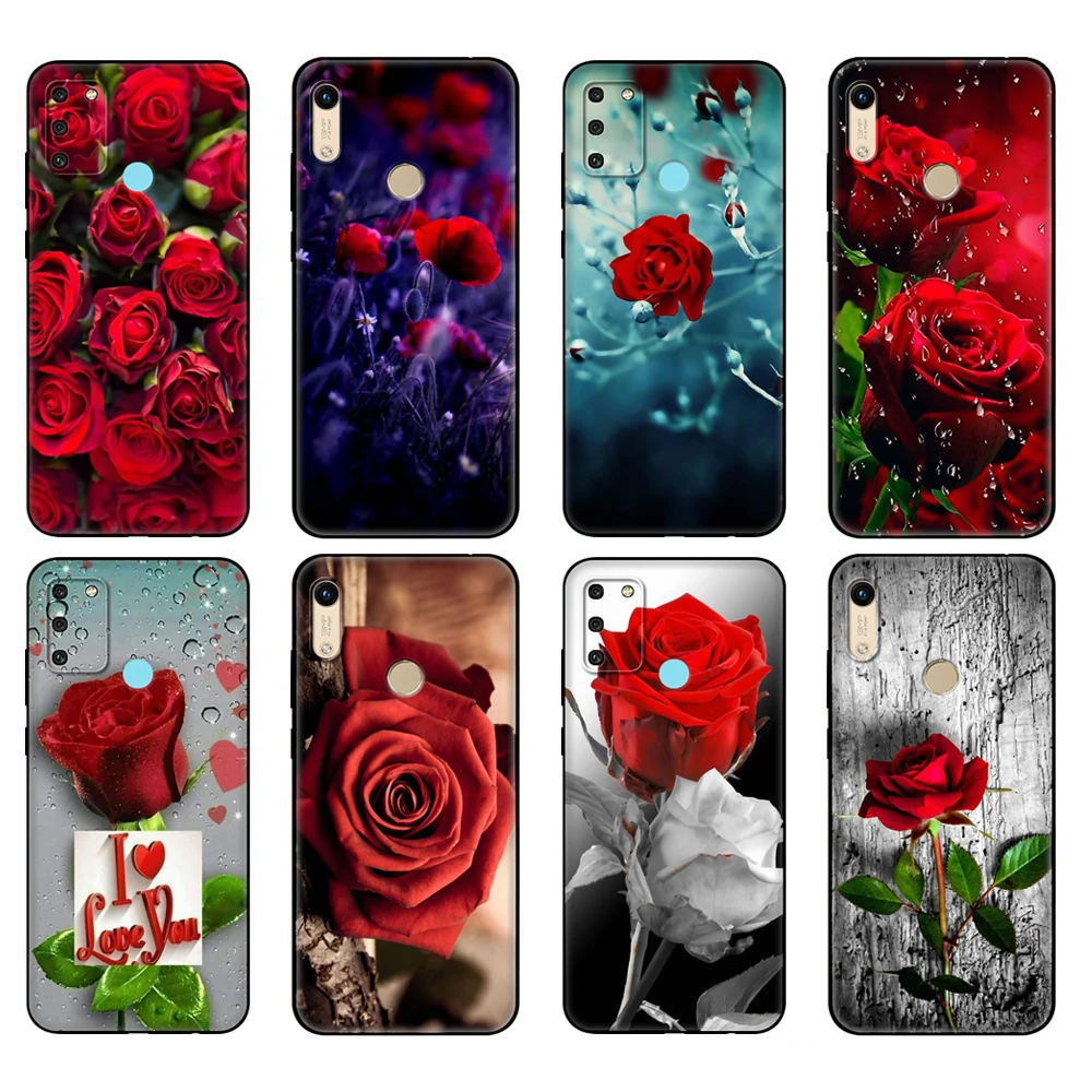 

Флейта для Honor 8a Prime 8s 9 10X Lite 9A 9C 9X Premium Pro 9S, чехол с красными розами и цветами