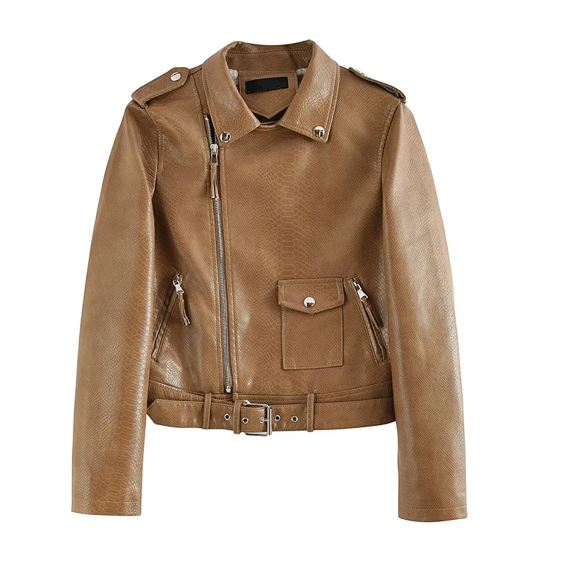 Leather Coat Women's Short Spring and Autumn 2022 Korean Version Slim Fitting Motorcycle Suit Brown Jacket Autumn  Gothic