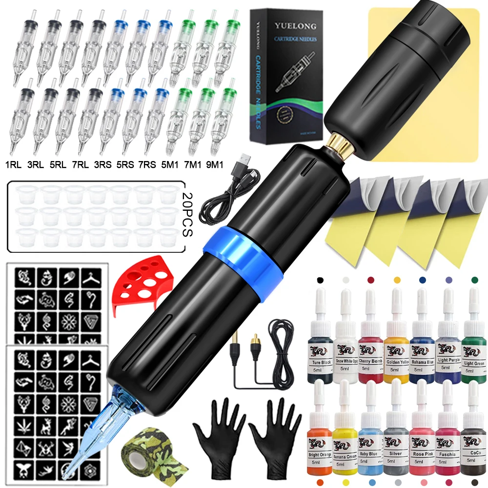 

Complete Wireless Tattoo Kit Portable Rotary Tattoo Pen Set with Cartridge Needles Power Supply Inks for Permanent Make-up Tools