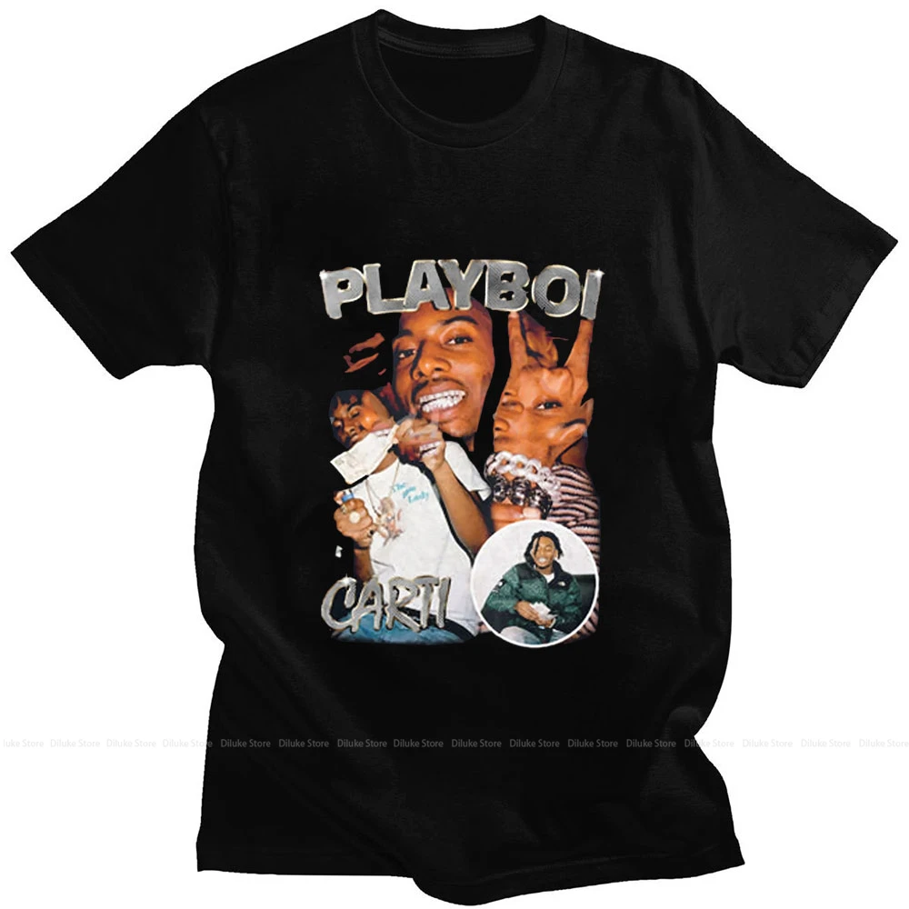 

Hip Hop Rap Singer Playboi Carti Retro Fun Boy Print Summer Short Sleeve Cotton Loose Simple Design Oversized Man T-shirt Trend