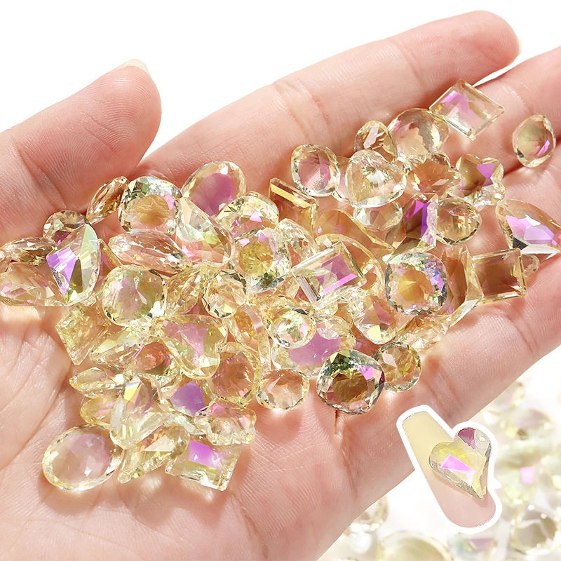 

10PCS Nail Drill Charms Transparent Goose Down Yellow Series Glass Crystal Nails Accessories Art Nail Supplies For Professionals