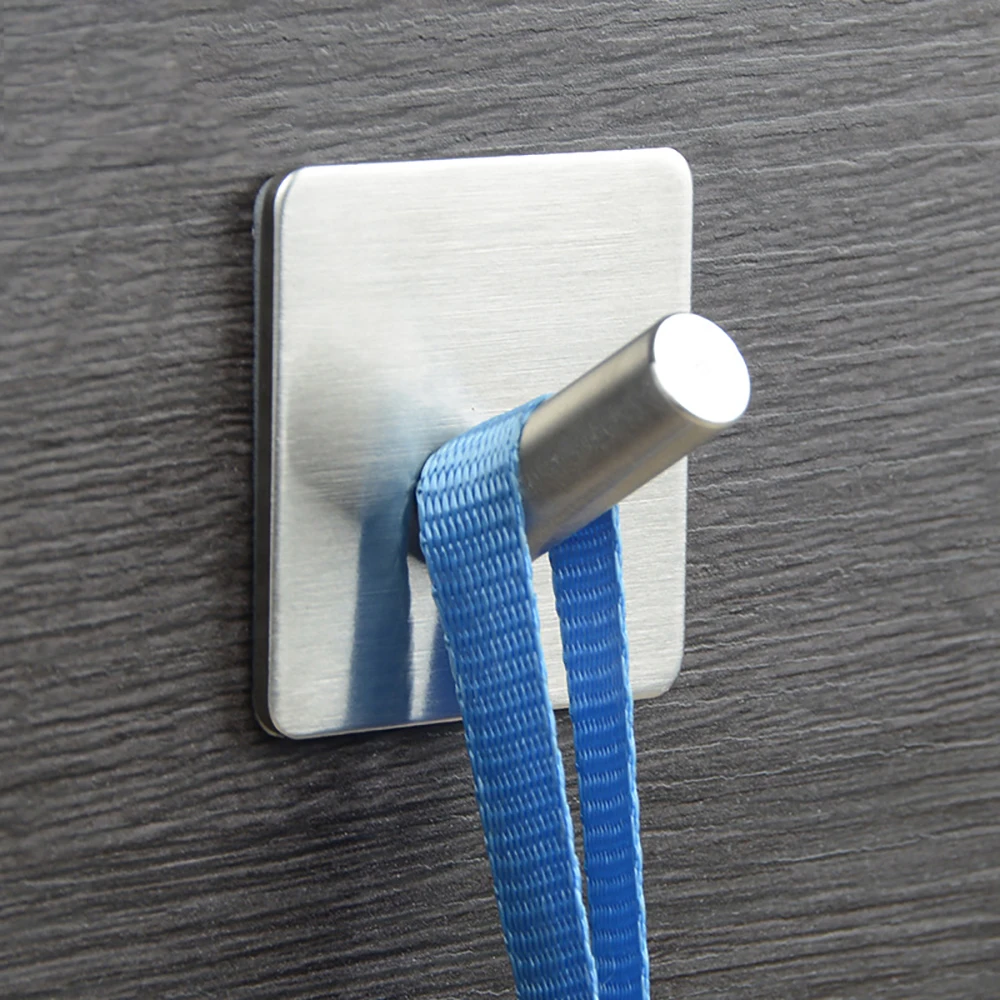 

1Pc 304 Stainless Steel Square Robe Hooks Punch Free Wall Hanger Self Adhesive Coat Towel Hook Shower Sundries Hanger