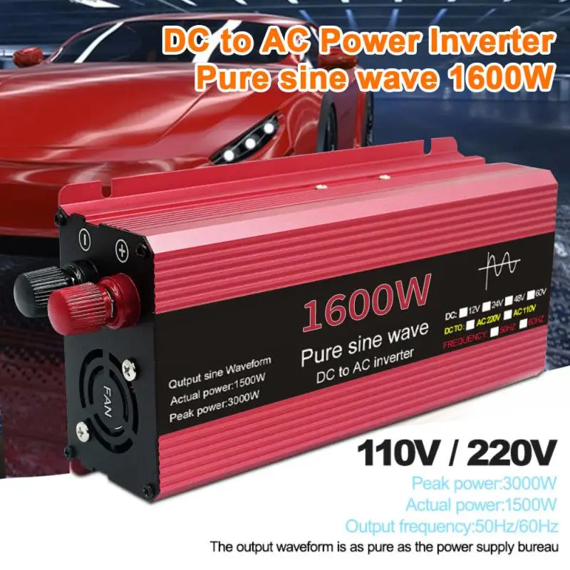 

Pure Sine Wave Inverter DC12V 24V To AC 110V 220V Voltage 1000W 1600W Transformer Power Converter Solar Car Inverter Converter