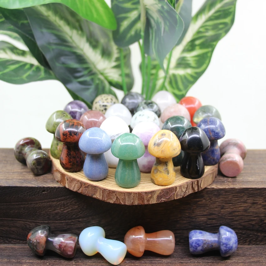 

1.5" Healing Crystal Mushroom Statue Home Decor,Carved Gemstone Rose Quartz Figurine Crafts Office Room Ornament Gifts For Her