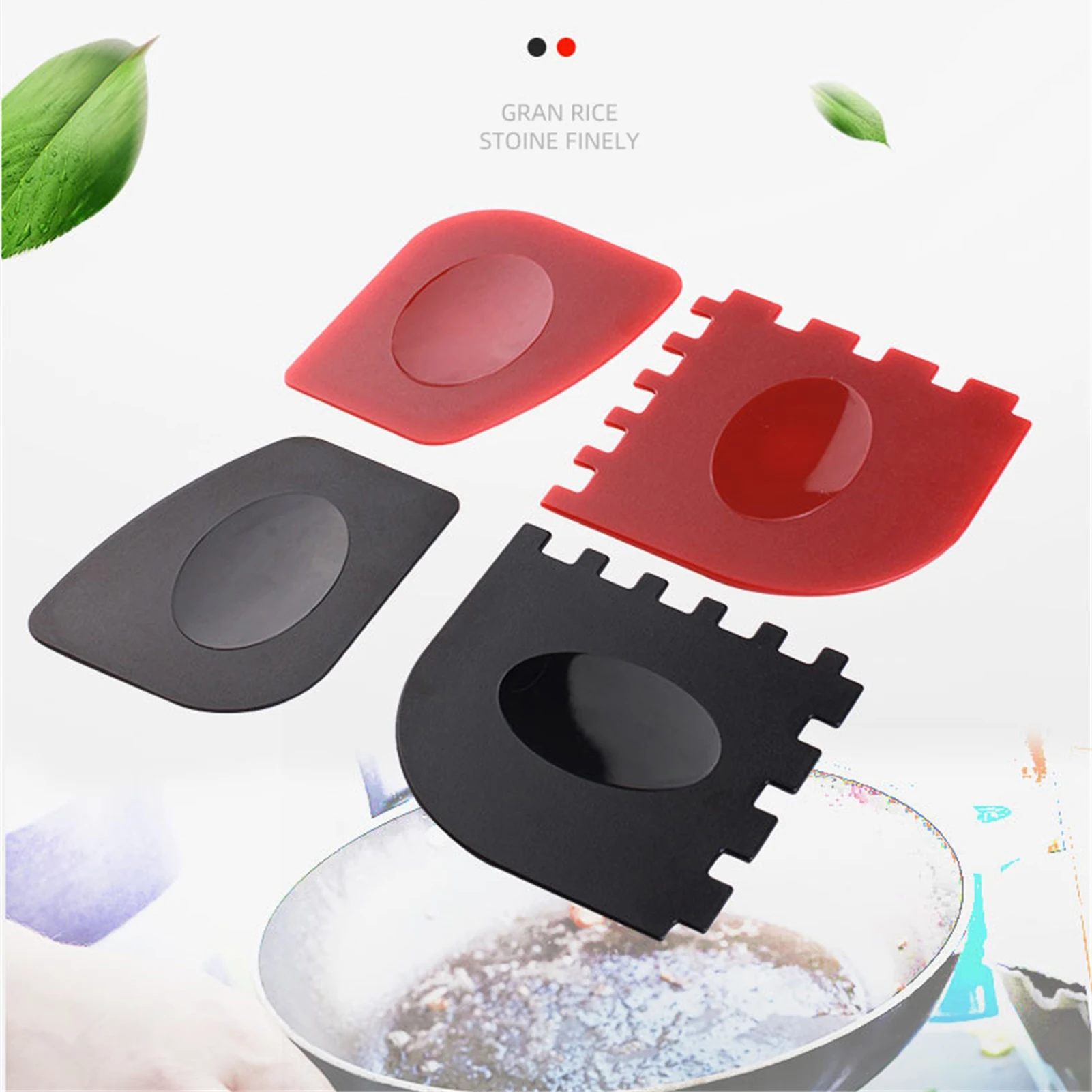 

4pcs Grill Pan Scrapers Cast Iron Skillets Frying Pan Cleaners Pc Scraper Cast Iron Pot Cleaning Scraper (Red, Black)