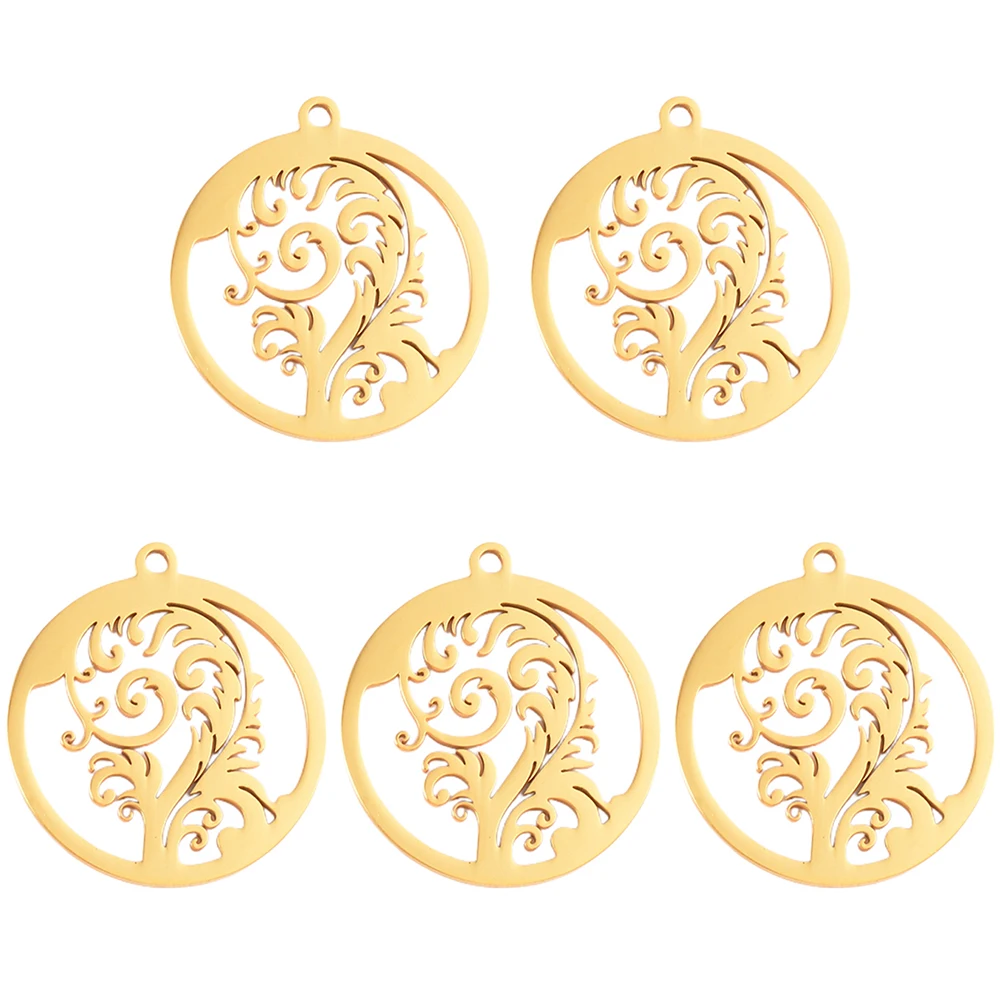 5pcs Round Craft Hollow Flower Bird Pendants Stainless Steel for DIY Vintage Earrings Necklace Charm Jewelry Making Accessories
