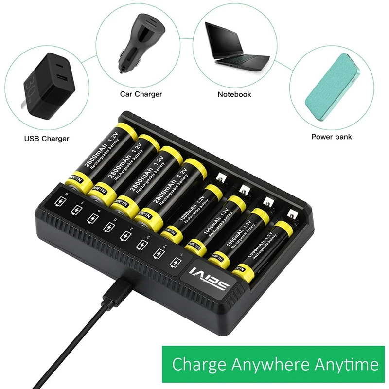 SEIVI 8-местное индивидуальное зарядное устройство AA AAA (высокоскоростная зарядка