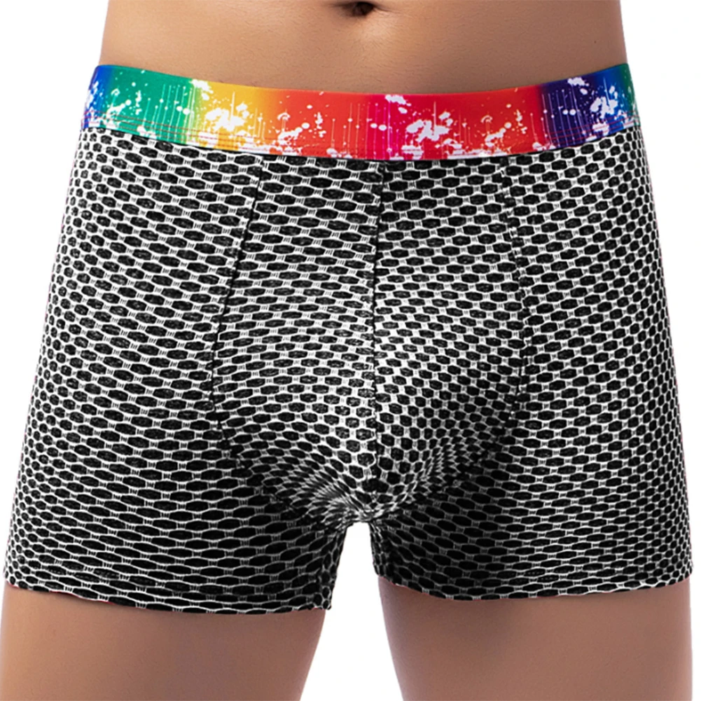 Mesh Boxer Briefs Men's Sexy Underwear Trunks Shorts Bulge Pouch Underpants Breathable U Convex Pouch Panties Male Boxer Shorts