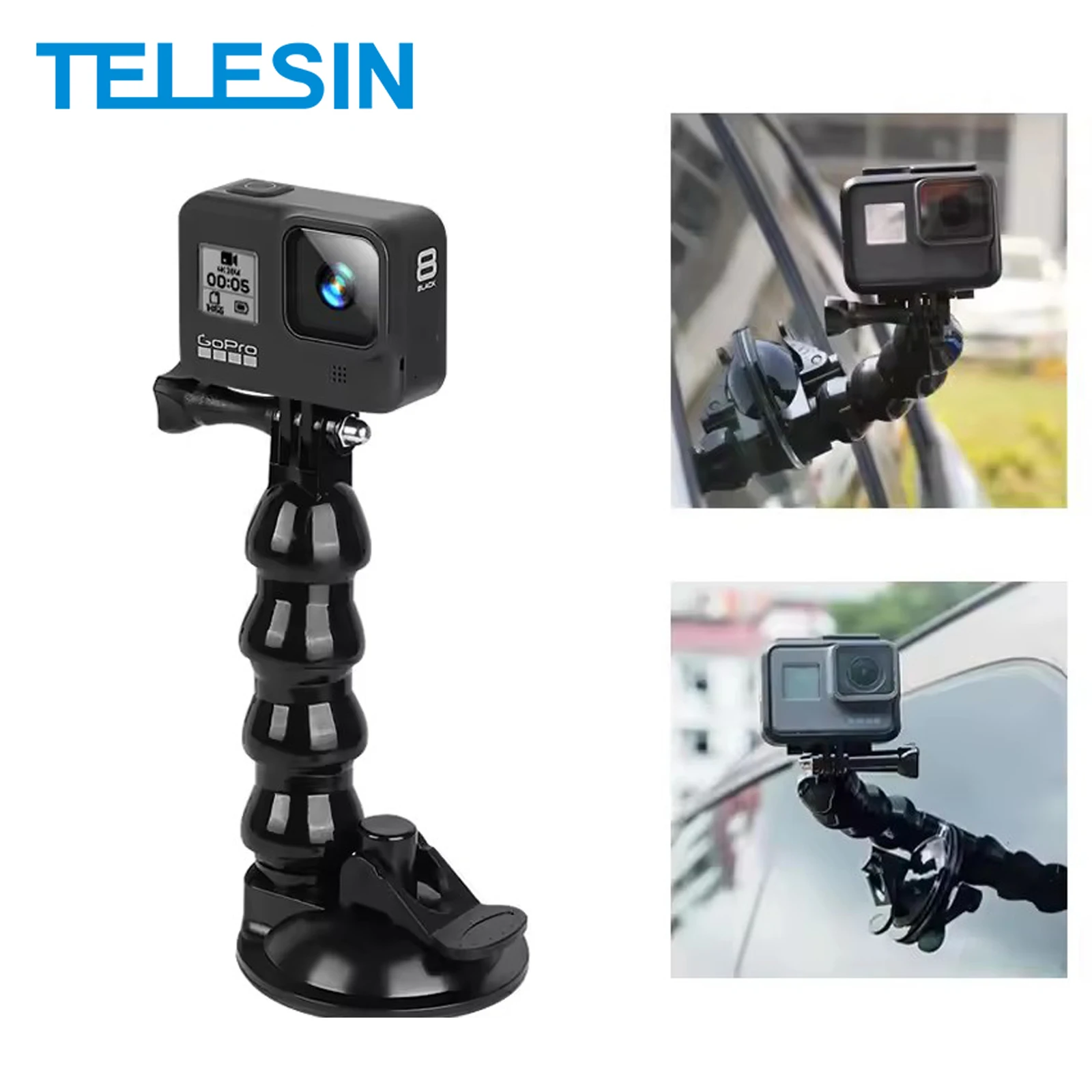 Фото TELESIN Jaws Flex Автомобильная присоска Гибкий держатель на гибкой шее для GoPro Hero 13 12 11 10 9 8DJI OSMO Action 5 4 iPhone 1615 №1