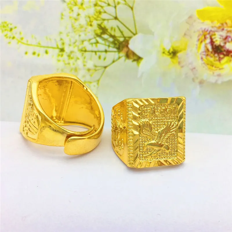 

Genuine Adjustable 18K Gold Color Rings for Men Gold Eagle Ring for Men Brother Father Birthday Engagement Gift Fine Jewelry