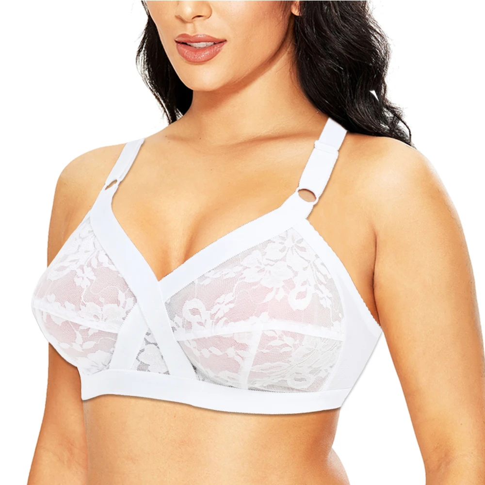 

Bras For Women Sexy Lace Bralette Wireless Support Minimizer Plus Size Female Underwear Large Brassiere B C D E F Cup