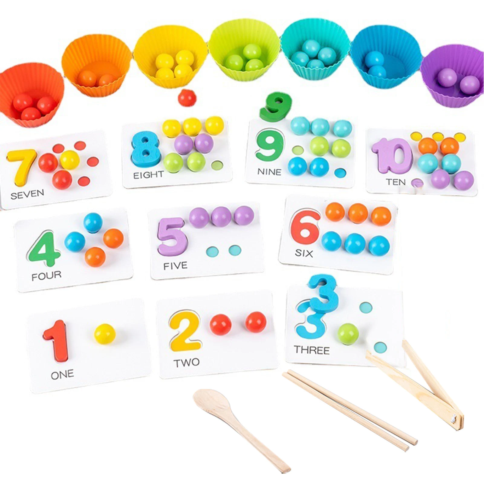 

Wooden Board Bead Game Toy Rainbow Beads Color Sorting Number Tracing Cards Number Tracing Beads Sorting Math Education
