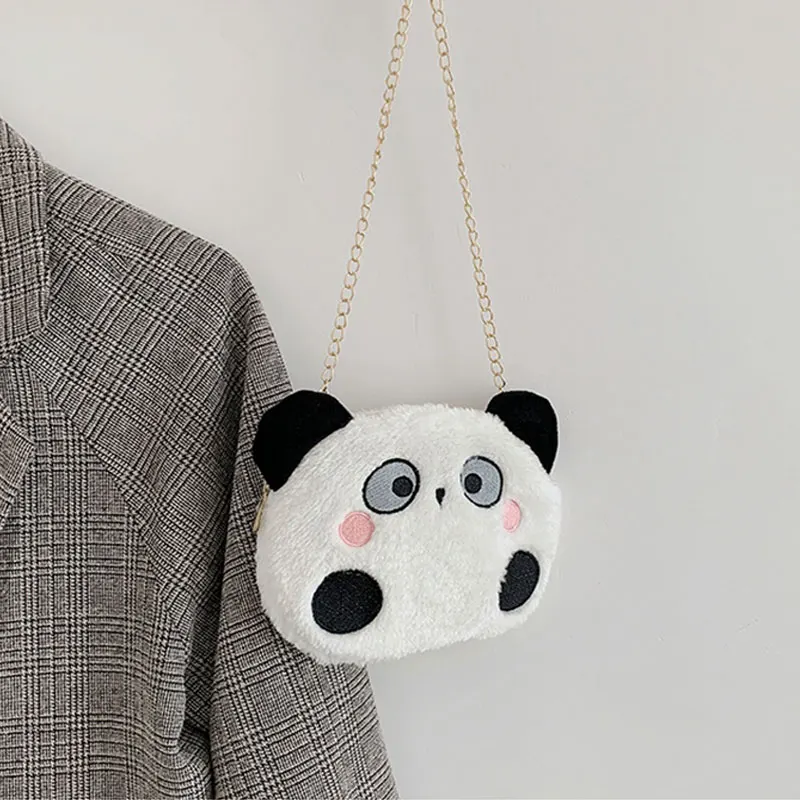 Cute Panda Messenger Bag Creative Fashion Mini Crossbody Bags Women Stylish Plush Chain Shoulder Handbag Purses for Shopping