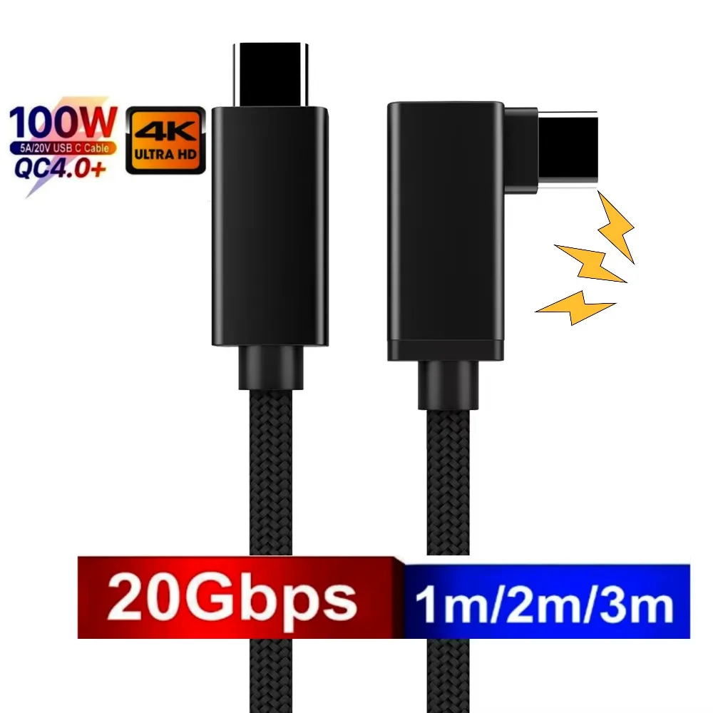 

USB3.2 USB C Elbow Cable 20Gbps 4K 60Hz Video Data Cable Super Transfer 100W PD Fast Charge Line For Oculus Quest2 Link XPS SSD