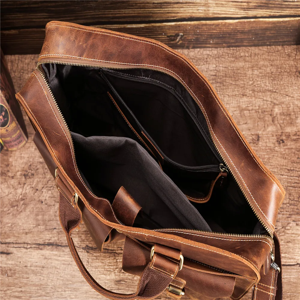 Retro Laptop Briefcase Bag Genuine Leather Handbags Casual 15.6 Pad Bag Daily Working Tote Bags Men Male bag for documents