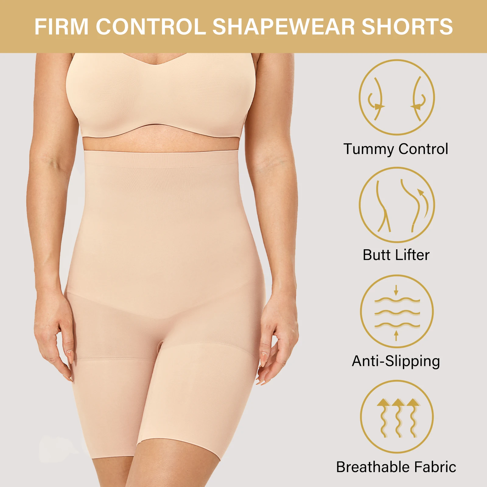 DELIMIRA Women's Shapewear Shorts Panties Tummy Control Plus Size Thigh Slimmer High Waist