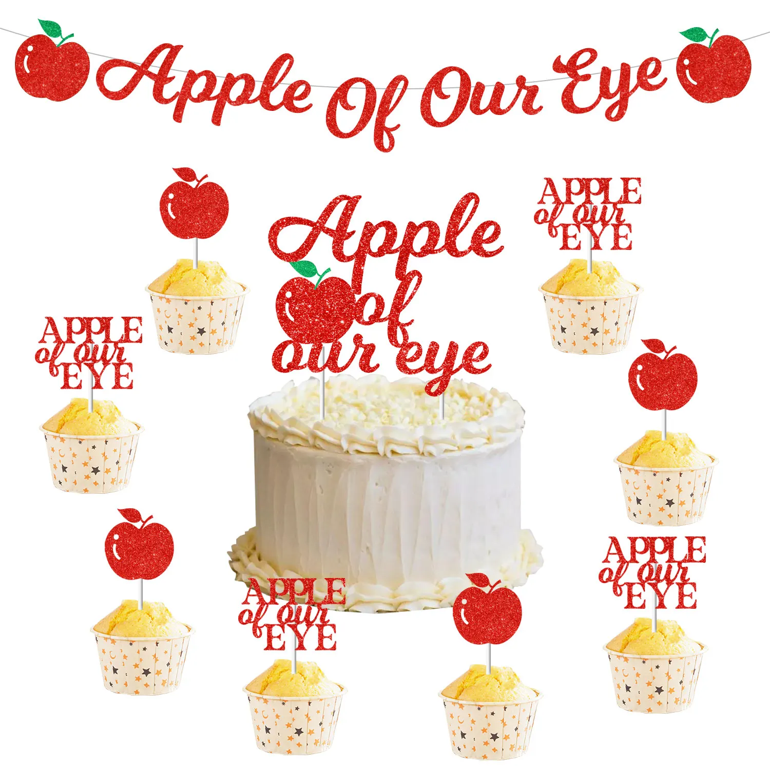 

Apple Baby Birthday Party Decorations Apple of My Eye Banner Cake Topper Apple of My Eye Baby Shower Birthday Party Decorations
