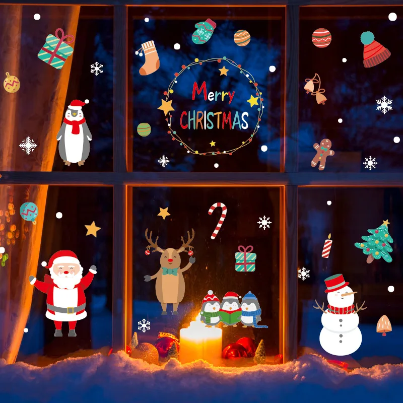 

2020 New Christmas Window Sticker Wall Christmas Window Snowman Deer Santa Wall Decor Merry Christmas For Home New Year Sticker